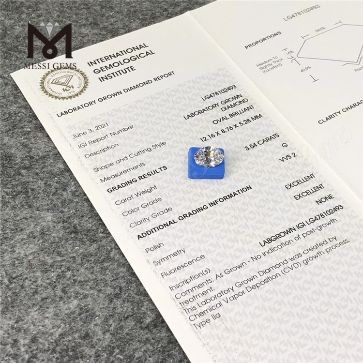3.54CT G VVS2 OV lab grown diamond CVD LG478102493 丨Messigems