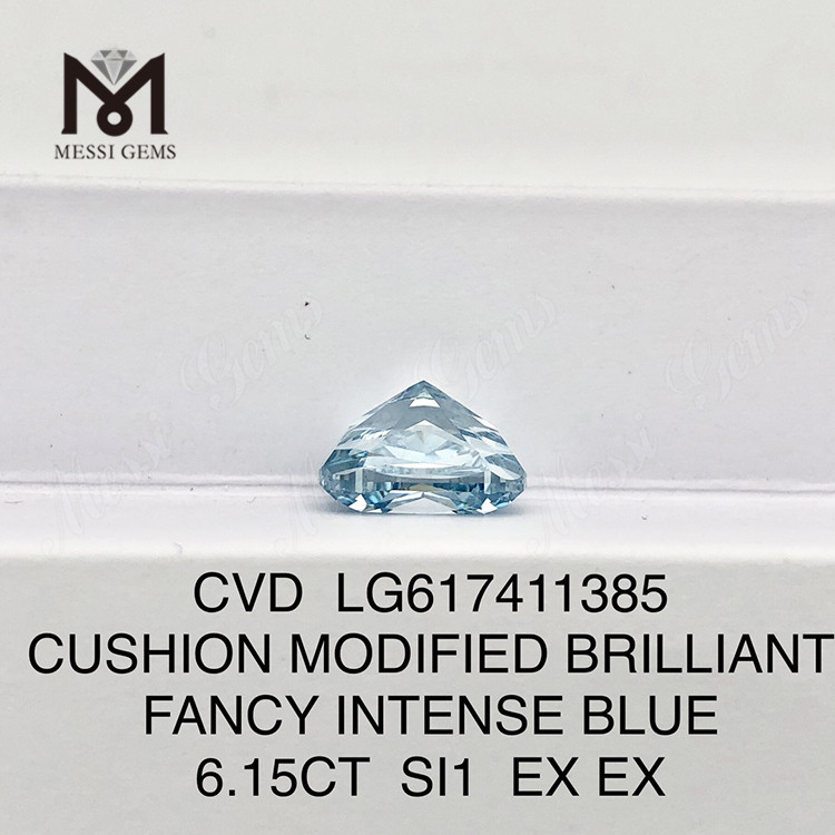 6.15CT CUSHION SI1 FANCY INTENSE BLUE lab grown gemstones loose IGI Certified Perfection丨Messigems CVD LG617411385