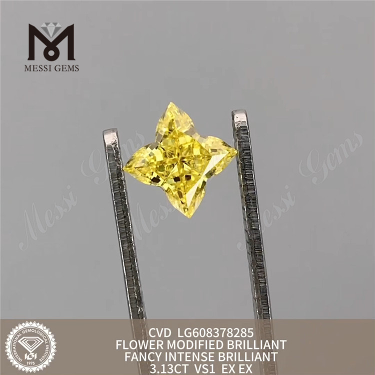 3.13CT VS1 yellow flower loose grown diamond CVD LG608378285 
