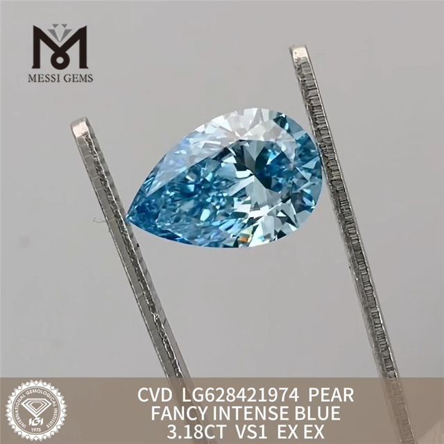 3.18CT VS1 PEAR Shape CVD Diamond FANCY INTENSE BLUE LG628421974 