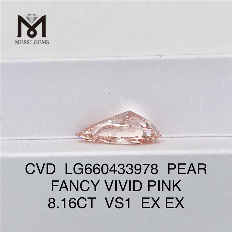 8.16CT FANCY VIVID PINK VS1 CVD pear made not mined diamonds LG660433978 