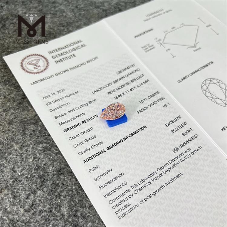 10.71CT VS1 PEAR FANCY VIVID PINK EX EX simulated diamond CVD LG696543161