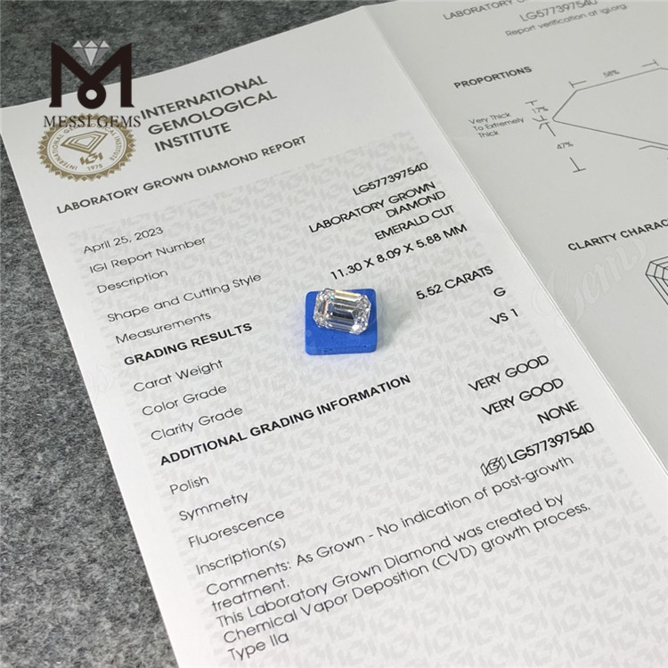 5.52CT G VS1 VG CVD Emerald laboratory grown diamonds LG577397540 丨Messigems CVD