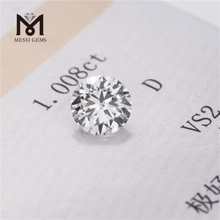 Synthetic lab diamond good polished white colorless 1.008ct D VS2 HPHT diamond