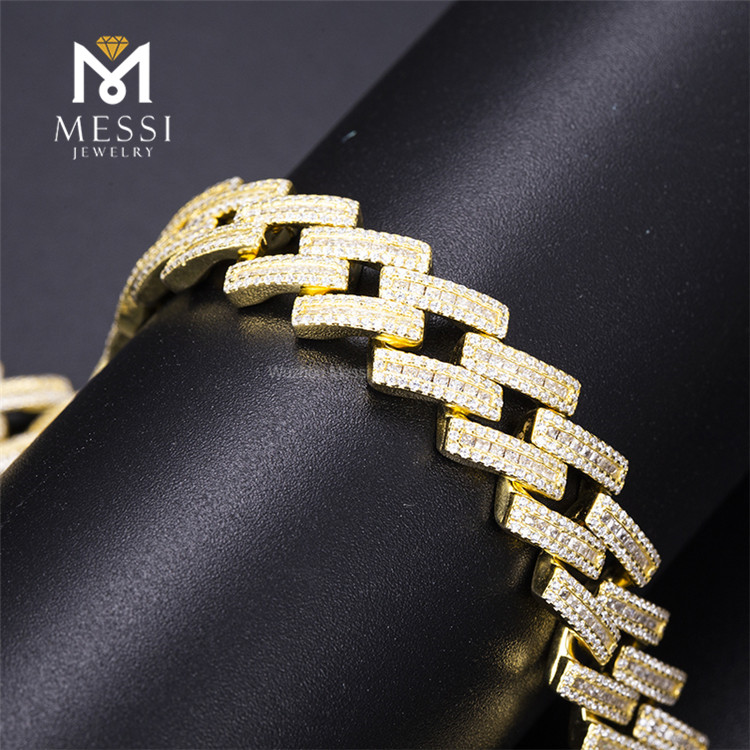 Custom Iced Out Men yellow gold plating 925 Sterling Silver Cuban Link Chain