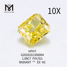 1.09ct FVY/SI1 Radiant cut colored lab grown diamonds EX