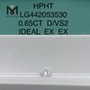 0.65 Carat D VS2 Round Lab Grown Diamond IDEAL HPHT Diamond Wholesale