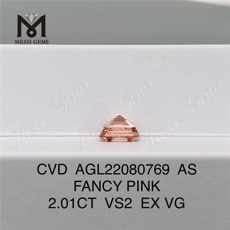 2.01CT Asscher cut FANCY PINK VS2 EX VG CVD lab diamond AGL22080769