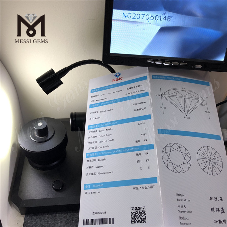 HPHT 0.80CT D VVS2 3EX Round shape Man Made Diamond