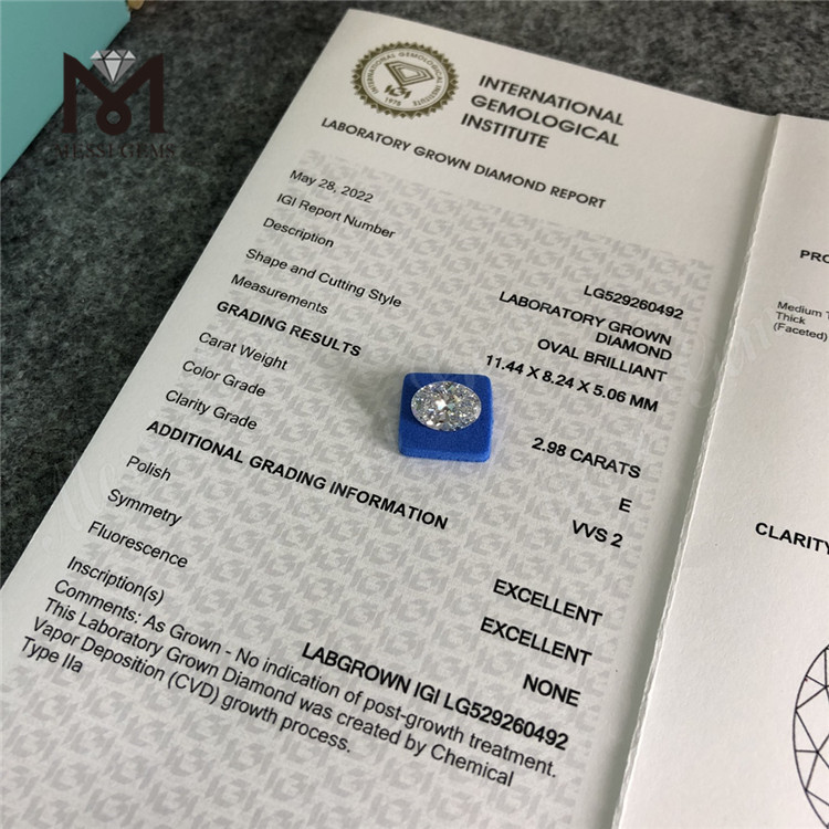 2.98ct E colour cvd diamond oval vvs loose lab grown diamonds IGI
