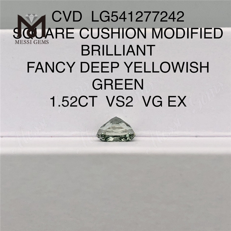 1.52CT CVD SQUARE CUSHION FANCY DEEP YELLOWISH GREEN VS2 VG EX green lab grown diamonds LG541277242 