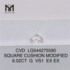 6.02CT G VS1 cheap man made diamond SQ CUSHION CUT 6ct white loose largest lab diamond in stock 