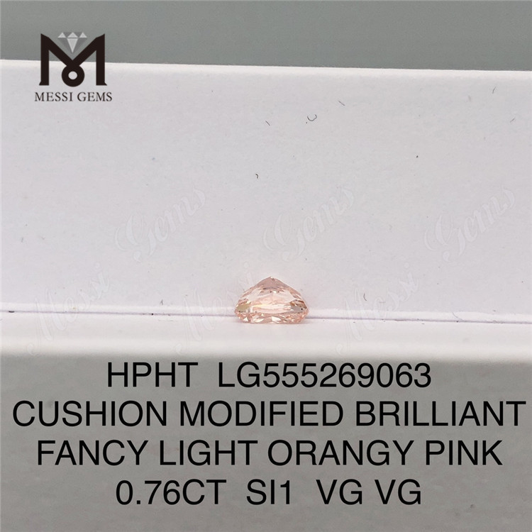 0.76CT CUSHION CUT FANCY LIGHT ORANGY PINK SI1 VG VG lab grown diamond HPHT LG555269063