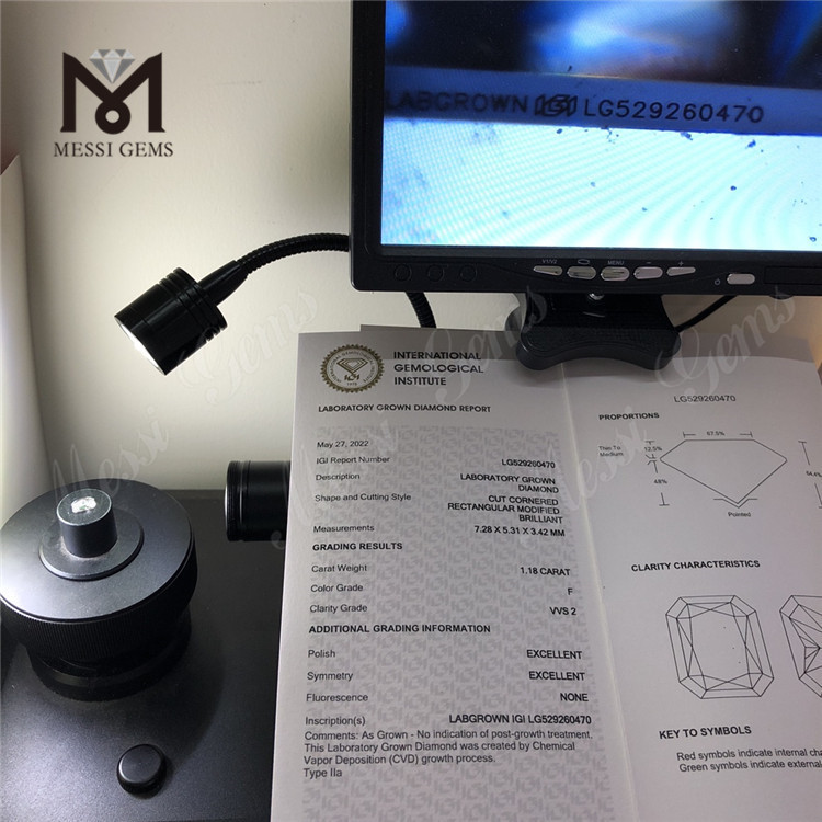 1,18 ct rettangolare f vvs2 ex cvd lab diamanti certificato IgI