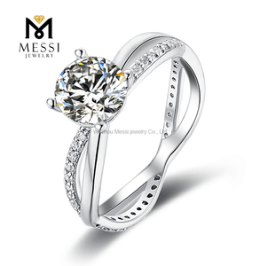 Wholesale 1 Carat D Color Moissanite Diamond 18k White Gold Plated 925 Silver Ring