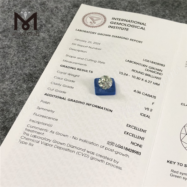  4.06CT F VS2 ID CVD custom cut lab grown diamonds丨Messigems LG618428983