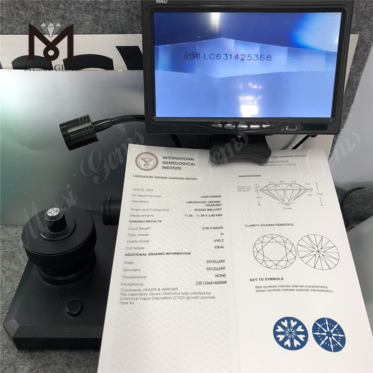 5.35CT D VVS2 ID round CVD lab cultured diamonds LG631425368丨Messigems 