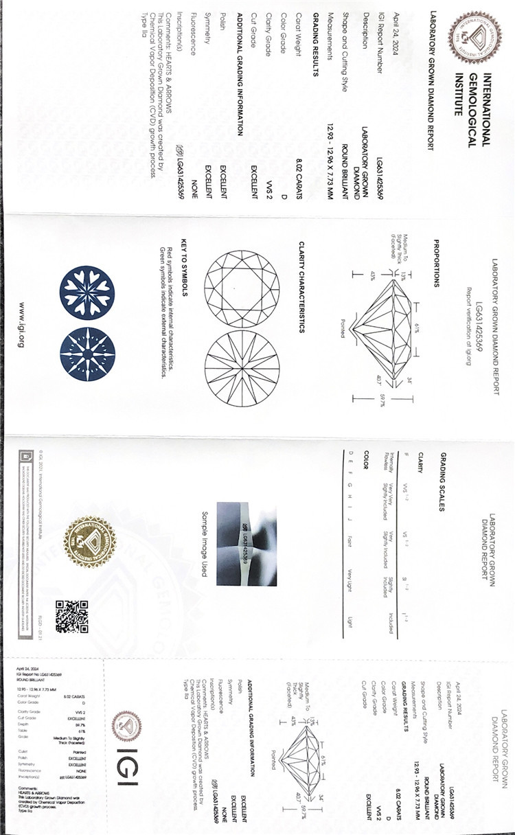 8ct white loose manufactured diamonds