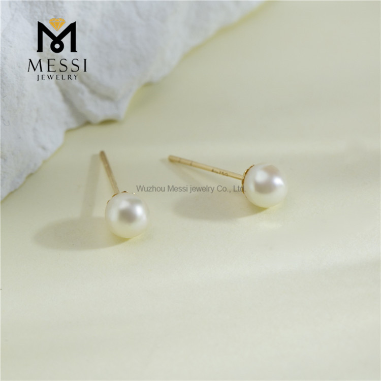Gold de 18k 4-5 mm Elegantes Pendientes de perlas de novia para bodas