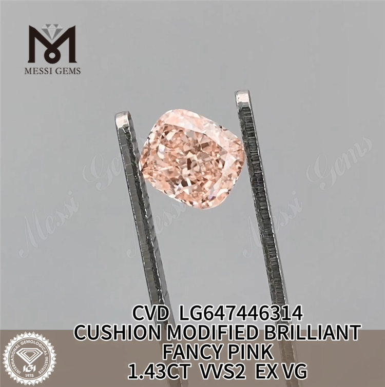 1.43CT CUSHION FANCY PINK VVS2 fabricated diamonds CVD LG647446314