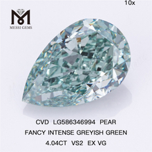 4ct Fancy Green Lab Grown Diamonds PEAR FANCY INTENSE GREYISH GREEN VS2 EX VG CVD LG586346994