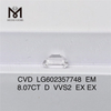 8.07CT D VVS2 EX EX 8 carat EM cvd lab grown diamonds CVD LG602357748