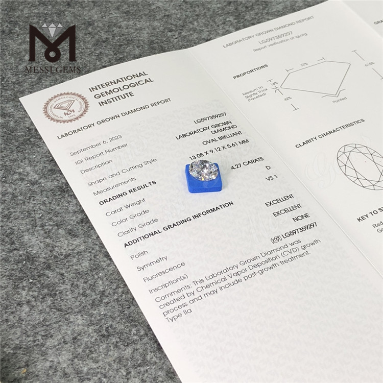 4.27ct d vs1 ex ex diamanti OV di alta qualità CVD per acquirenti all'ingrosso di massa CVD LG597359297 丨 Messigems