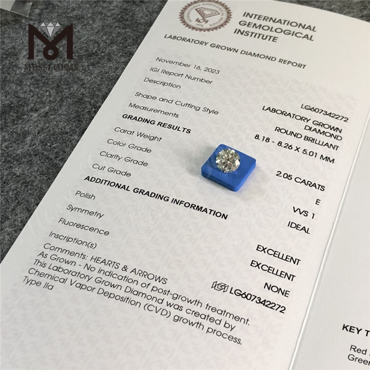 2.05ct IGI Graded Diamonds E VVS1 CVD Diamond Unveiling The Beauty丨Messigems LG607342272 