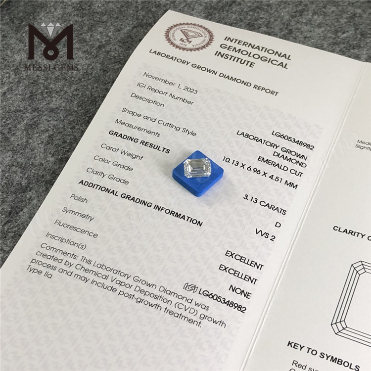 3.13CT D VVS2 EM 3ct igi certified diamonds for Artisan Jewelry CVD丨Messigems LG605348982
