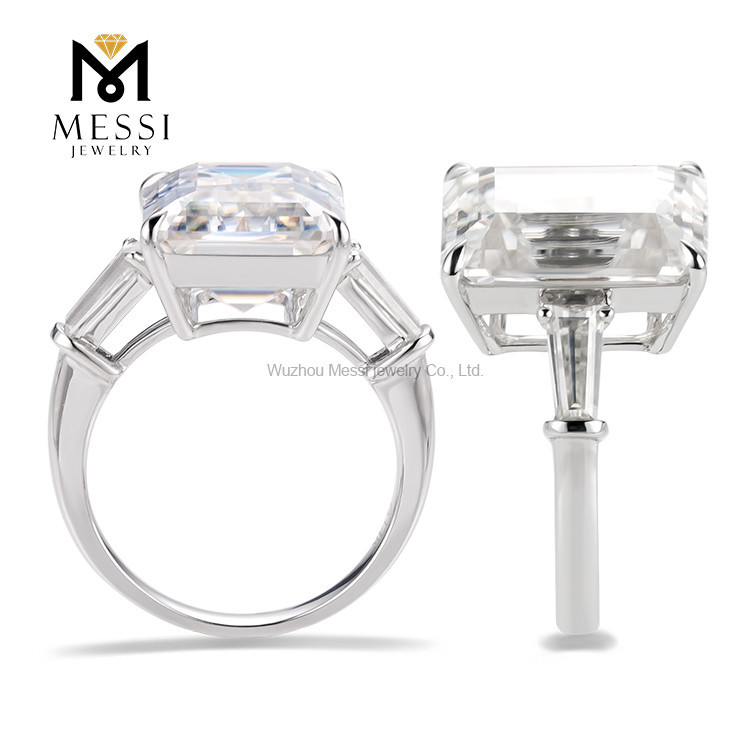 14k 18k gold jewelry three stones 4ct big lab grown diamond emerald cut 3 Diamond Ring