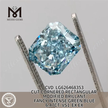 6.47CT RECTANGULAR CUT FANCY INTENSE GREEN BLUE VS1 CVD blue lab diamond LG626468353 丨Messigems