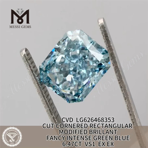 6.47CT RECTANGULAR CUT FANCY INTENSE GREEN BLUE VS1 CVD blue lab diamond LG626468353 丨Messigems