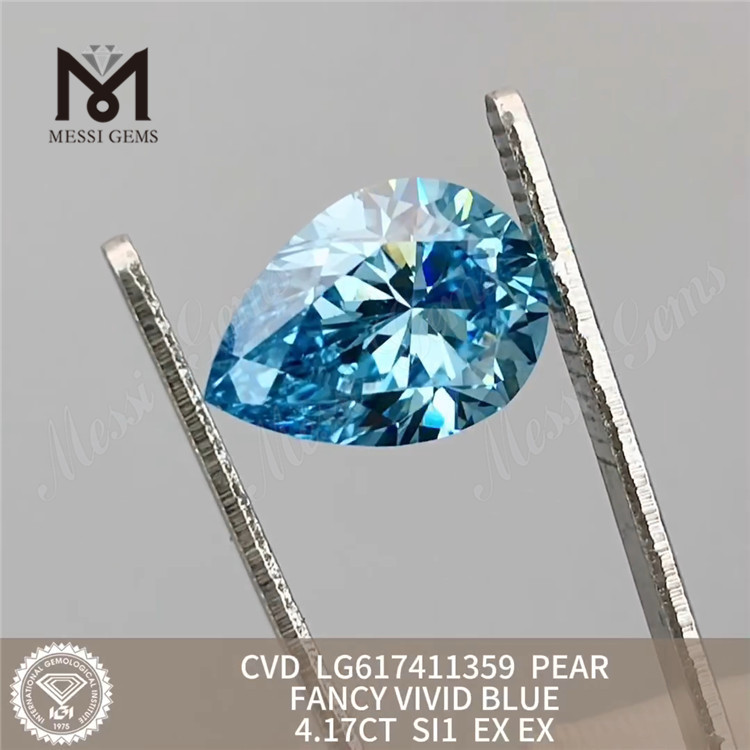 4.17CT PEAR FANCY VIVID BLUE SI1 CVD 4ct factory diamonds LG617411359