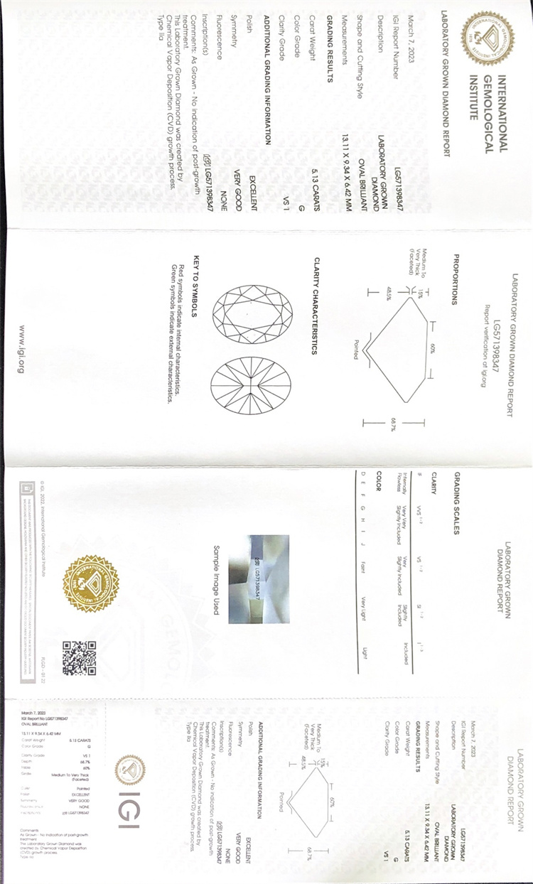 5.13CT Oval Igi CVD Factory Diamanten