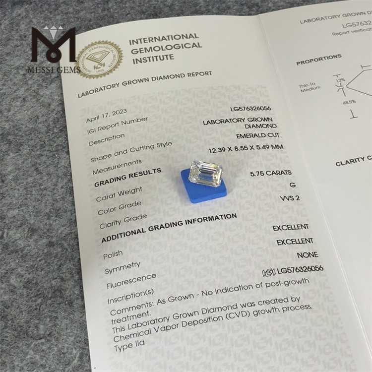 5.75ct em g vvs2 ex ex cvd lab de diamantes cultivados LG576326056 