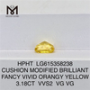 3.18CT VVS2 CUSHION FANCY VIVID ORANGY yellow loose grown diamond LG615358238