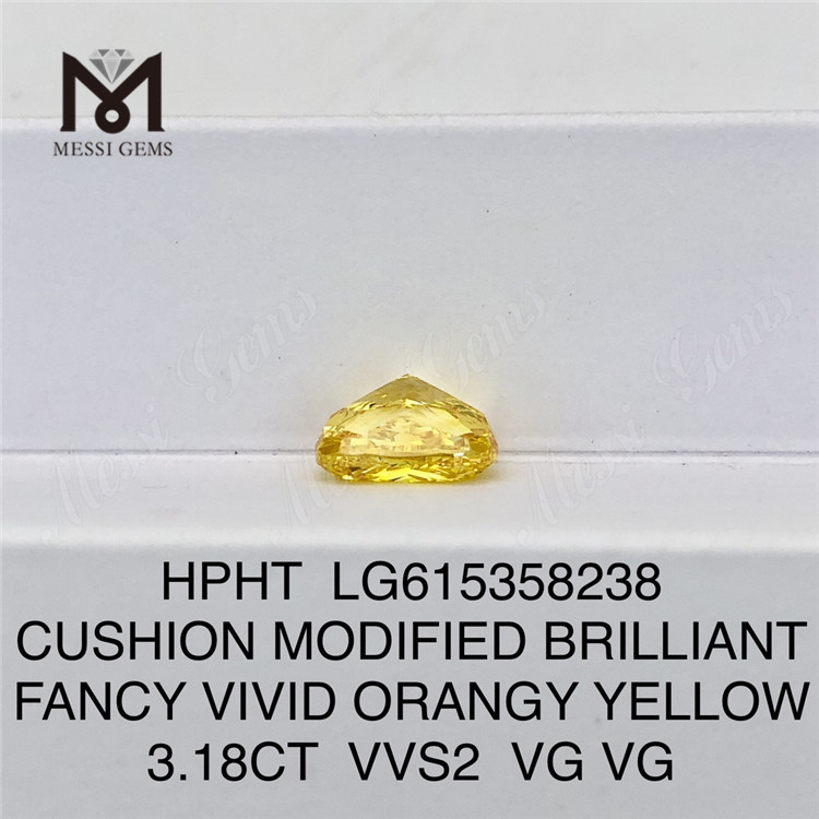 3.18CT VVS2 CUSHION FANCY VIVID ORANGY yellow loose grown diamond LG615358238