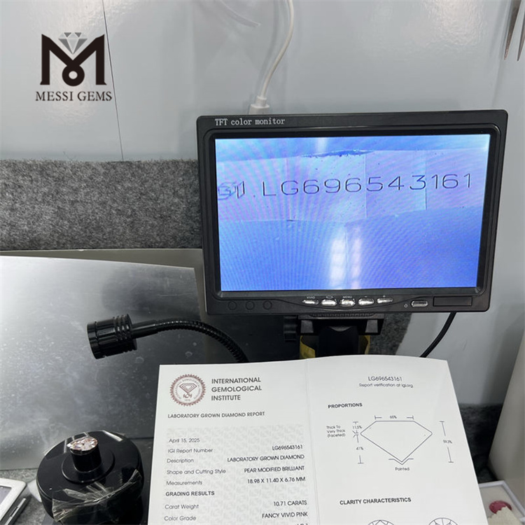 10.71CT VS1 PEAR FANCY VIVID PINK EX EX simulated diamond CVD LG696543161