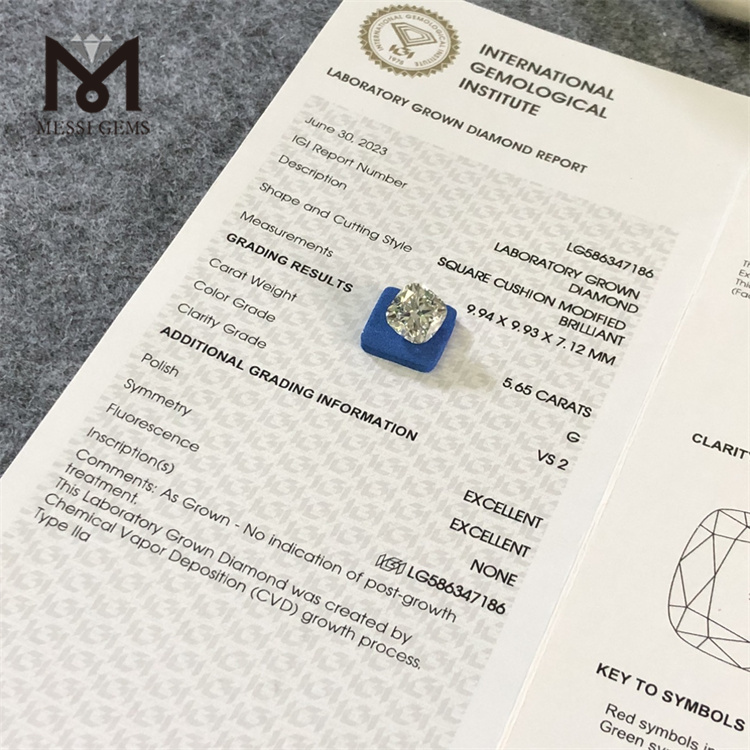 5.65CT G VS2 SQUARE CUSHION MODIFIED BRILLIANT simulated diamonds CVD LG586347186 