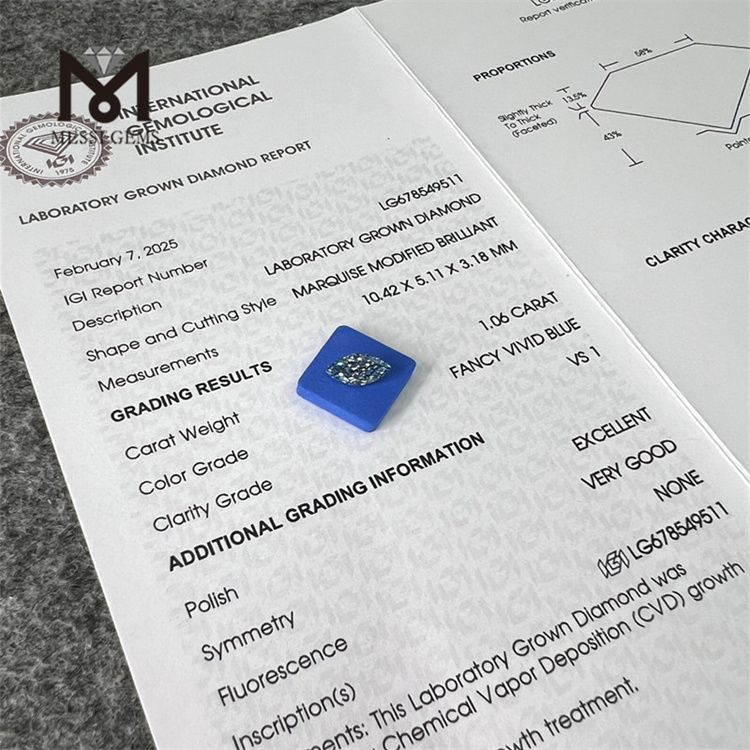 1.06CT MQ FANCY VIVID BLUE LAB GROWN DIAMOND VS1 EX VG CVD LG678549511