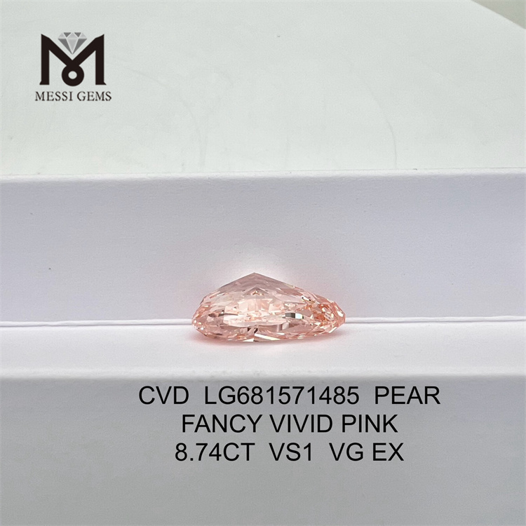 8.74CT PEAR FANCY VIVID PINK best lab cultured diamond VS1 VG EX CVD LG681571485