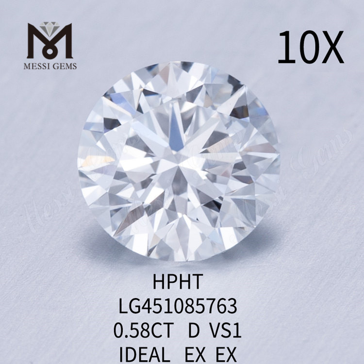 HPHT lab diamonds ROUND BRILLIANT 0.58ct VS1 D IDEL Cut
