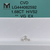1.68 carat H VS2 princess cut lab grown diamond
