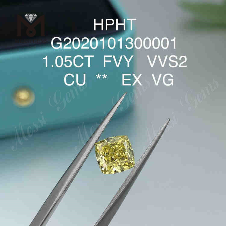 1.05ct FVY Cushion cut lab created colored diamonds VVS2