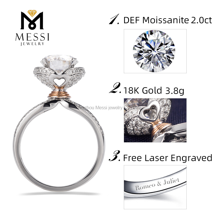 Wedding ring 2ct 14K gold 4 Prong moissanite rings for women