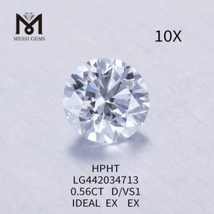 0.56CT D/VS1 round cut lab grown diamond IDEAL EX EX