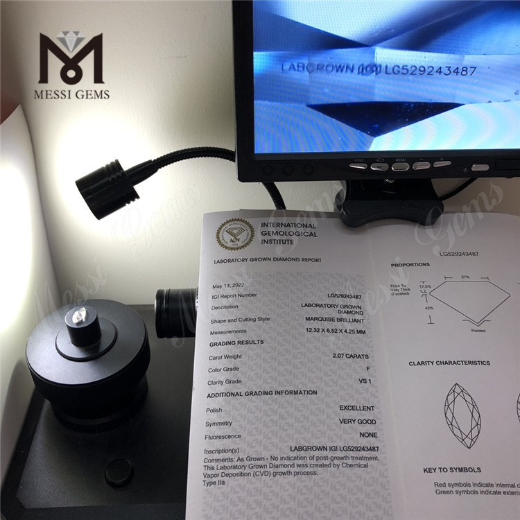 2.07CT MQ F VS1 EX CVD Lab Grown Diamond IGI Certificate