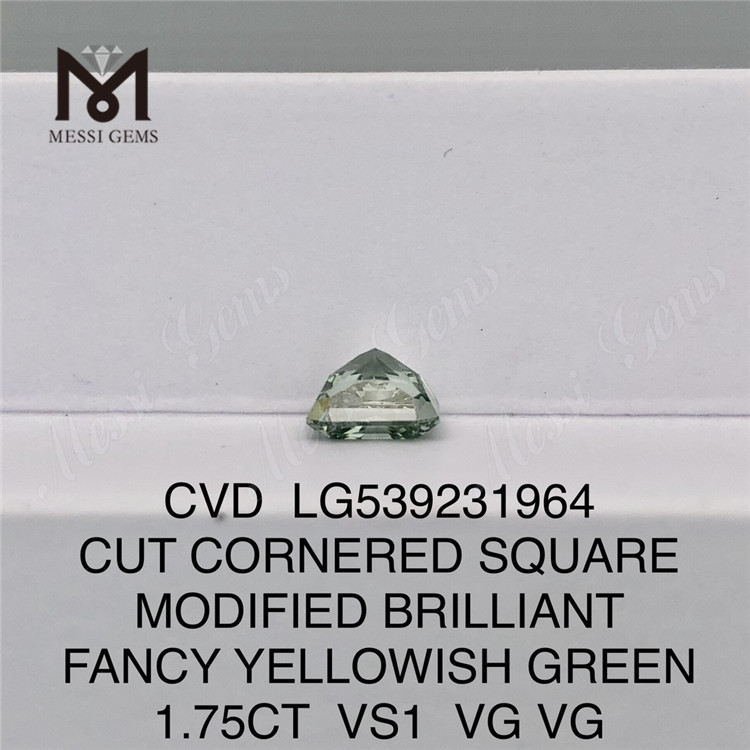 1.75CT SQUARE MODIFIED BRILLIANT FANCY YELLOWISH GREEN VS1 VG VG lab diamond LG539231964 