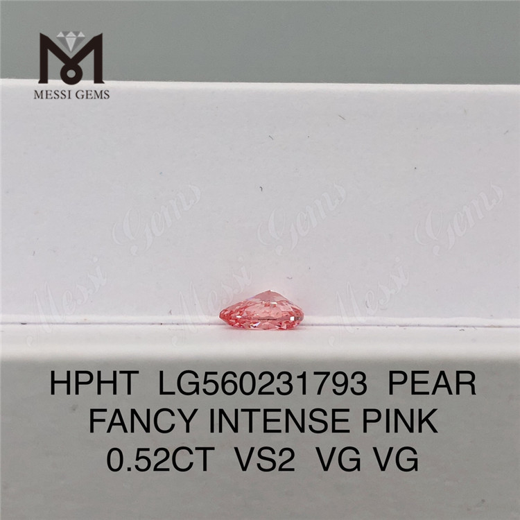 0.52CT HPHT diamond PEAR FANCY INTENSE PINK VS2 VG VG lab grown diamond LG560231793 