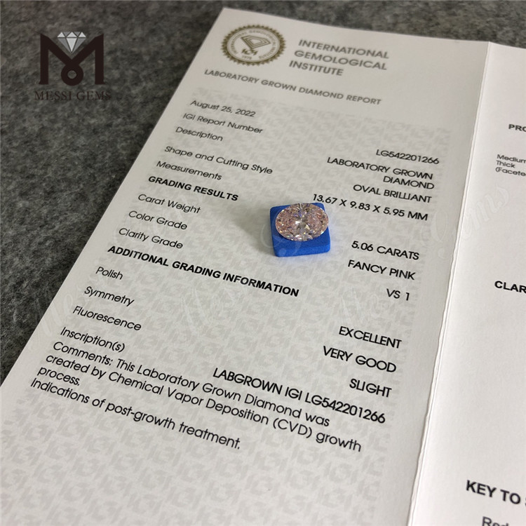 5.06ct vs1 EX VG Slight Fancy pink colour High Quality lab grown diamond 